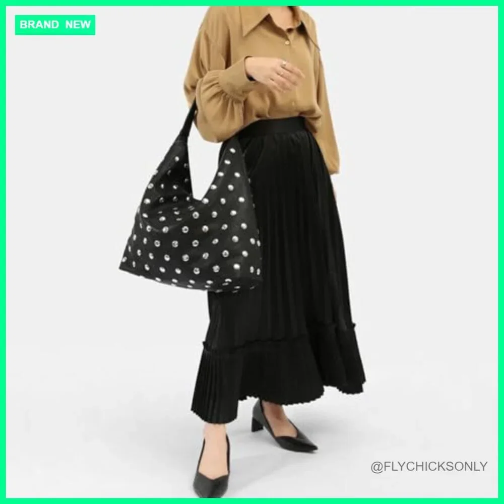 Studded Vegan Leather Hobo Bag Slouchy Shoulder Handbag Tote